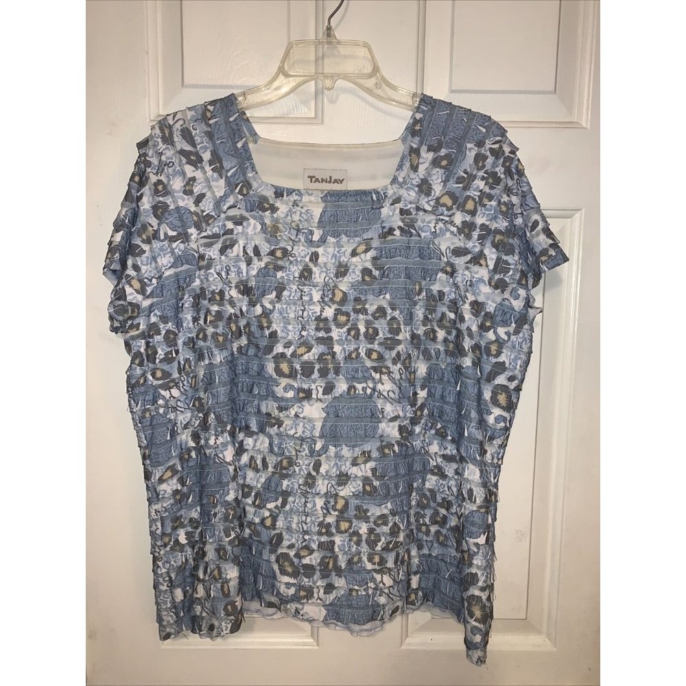 TanJay Lined Blue Layered Blouse Top size L